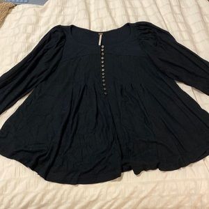 Free People Puff Sleeve Flowy Henley Top